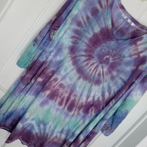 Tie Dyed Asymmetrical Long Sleeve Tunic Large